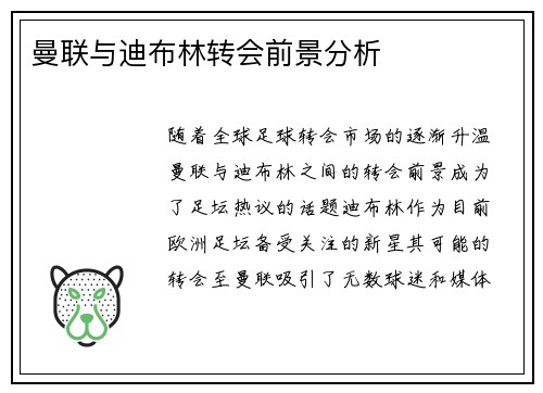 曼联与迪布林转会前景分析